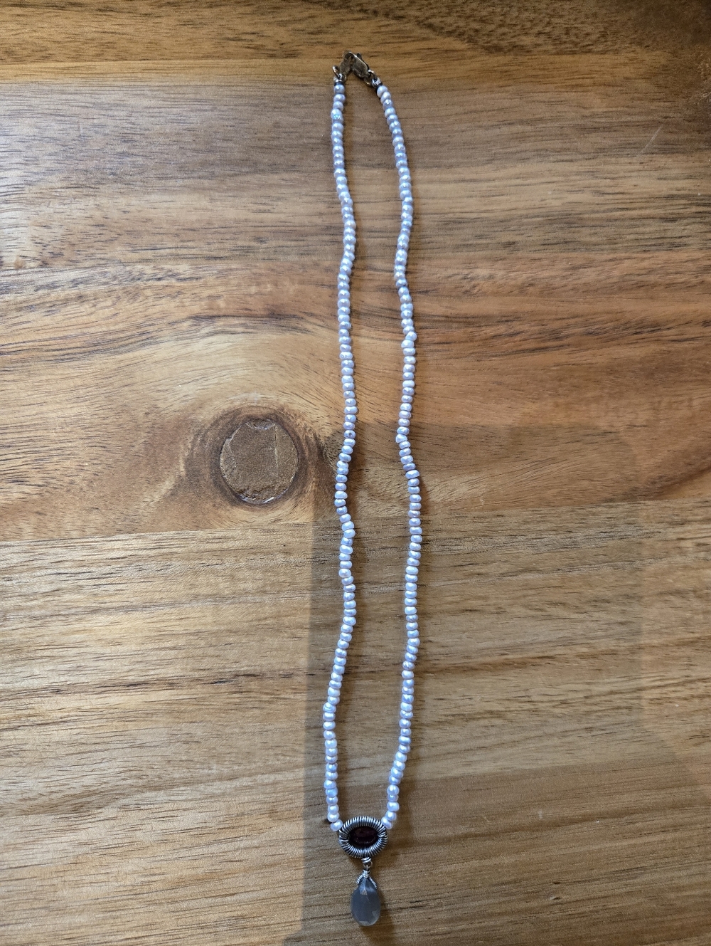 White Beaded Necklace with Pendant